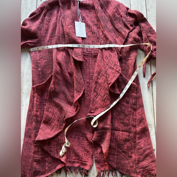 Tamsy | cotton | ruffle | tie detail | 3/4 sleeve | open front | cardigan | OS - Picture 4 of 11